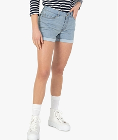 GEMO Short femme en jean avec revers cousus Bleu