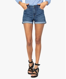 GEMO Short femme en jean avec revers cousus Bleu