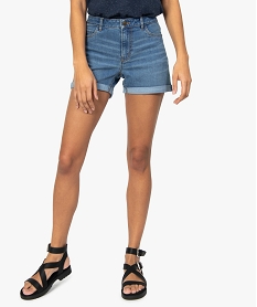 GEMO Short femme en jean avec revers cousus Gris