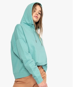 GEMO Sweat femme coupe ample et courte avec capuche Vert