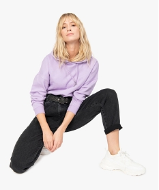 GEMO Sweat femme coupe ample et courte avec capuche Violet