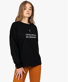 GEMO Sweat femme non molletonné avec message Noir