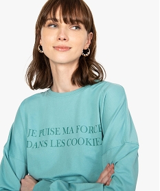 sweat femme non molletonne avec message vert sweatsB507401_1