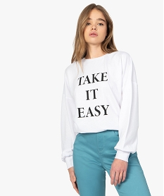 GEMO Sweat femme non molletonné avec message Blanc