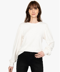 GEMO Sweat femme en maille légère et manches froncées Beige