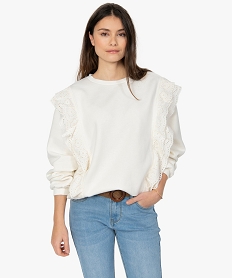GEMO Sweat femme avec empiècements en dentelle sur l’avant Beige