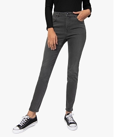 GEMO Jean femme taille haute coupe slim Gris