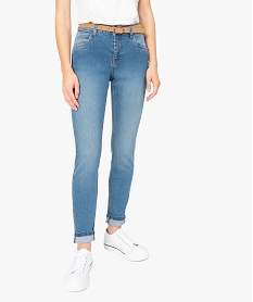 GEMO Jean femme coupe Slim avec ceinture fine Gris