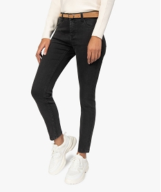 GEMO Jean femme coupe slim taille normale avec ceinture Gris