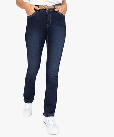 GEMO Jean femme coupe Regular avec ceinture amovible Bleu