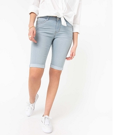 GEMO Bermuda femme en jean avec revers Bleu