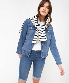 GEMO Bermuda femme en jean avec revers Bleu