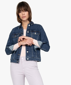 veste femme en jean avec poches poitrine bleu vestesB513301_1