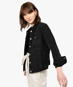 GEMO Blouson femme en denim avec surpiqûres Noir