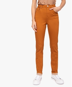 GEMO Pantalon femme coupe Regular en stretch Brun