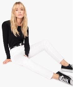 GEMO Pantalon femme façon jean coupe slim Blanc