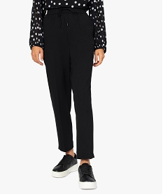 pantalon femme en toile avec large ceinture elastiquee noirB516001_2