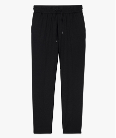 pantalon femme en toile avec large ceinture elastiquee noirB516001_4