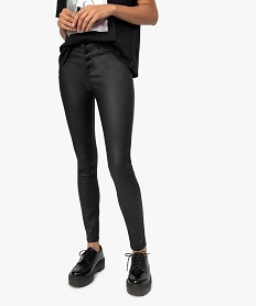 pantalon femme coupe skinny taille haute en toile enduite noir pantalonsB516401_1