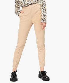 GEMO Pantalon femme en toile avec ceinture élastiquée Beige