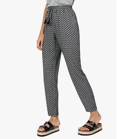 GEMO Pantalon femme en matière fluide imprimée Gris