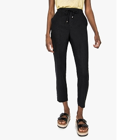 pantalon femme en lin avec ceinture elastiquee noirB519201_1