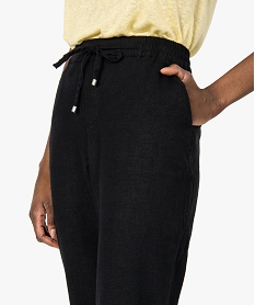 pantalon femme en lin avec ceinture elastiquee noirB519201_2