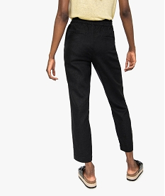 pantalon femme en lin avec ceinture elastiquee noirB519201_3