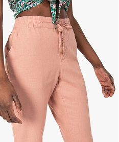 pantalon femme en lin avec ceinture elastiquee roseB519301_2