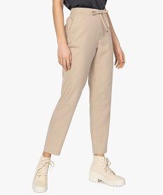 GEMO Pantalon femme en linviscose à taille élastiquée Beige