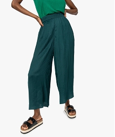 GEMO Pantalon femme plissé en matière satinée Bleu