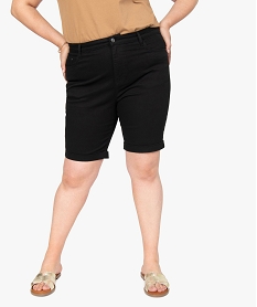 GEMO Bermuda femme grande taille en toile unie coupe ajustée Noir