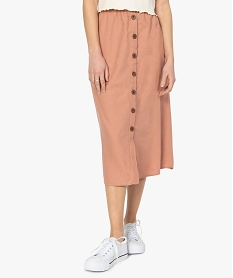 GEMO Jupe femme midi boutonnée en linviscose mélangés Rose