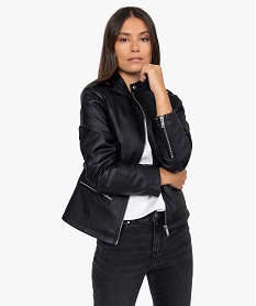 veste femme esprit biker avec zips metalliques noirB523201_1