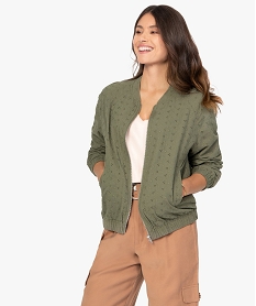 GEMO Blouson femme en coton avec broderies anglaises Vert