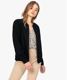 GEMO Blouson femme en coton avec broderies anglaises Noir