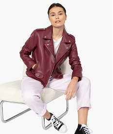 GEMO Blouson femme façon perfecto avec zips Rouge