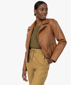 GEMO Blouson femme façon perfecto avec zips Orange