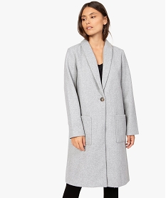 GEMO Manteau femme avec grand col et fermeture bouton Gris