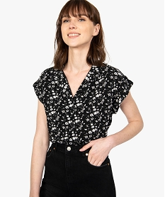 chemise femme a manches courtes avec patte sur lepaule imprime chemisiersB525201_1