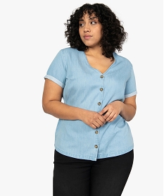 chemise femme grande taille en jean a smocks bleu chemisiersB525501_1