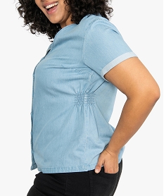 chemise femme grande taille en jean a smocks bleuB525501_2