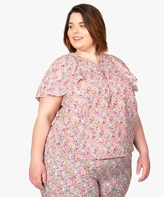 GEMO Blouse femme grande taille imprimée avec volants sur les épaules Imprimé