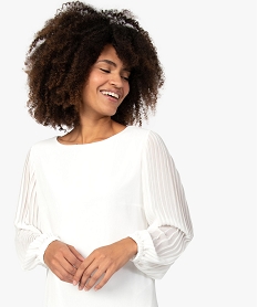 GEMO Blouse femme à manches longues plissées Beige