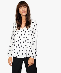 GEMO Blouse femme en voile plissé à motifs à manches longues Imprimé