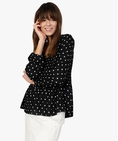 GEMO Blouse femme en voile plissé à motifs à manches longues Imprimé