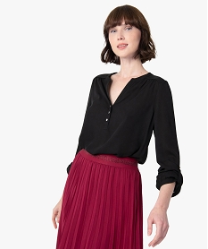 GEMO Blouse femme en voile avec manches retroussables Noir