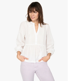 GEMO Blouse femme à manches longues avec plastron dentelle Beige