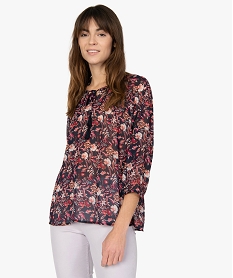 GEMO Blouse femme imprimée en voile à col rond Imprimé