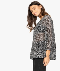 GEMO Blouse femme imprimée en voile à col rond Imprimé